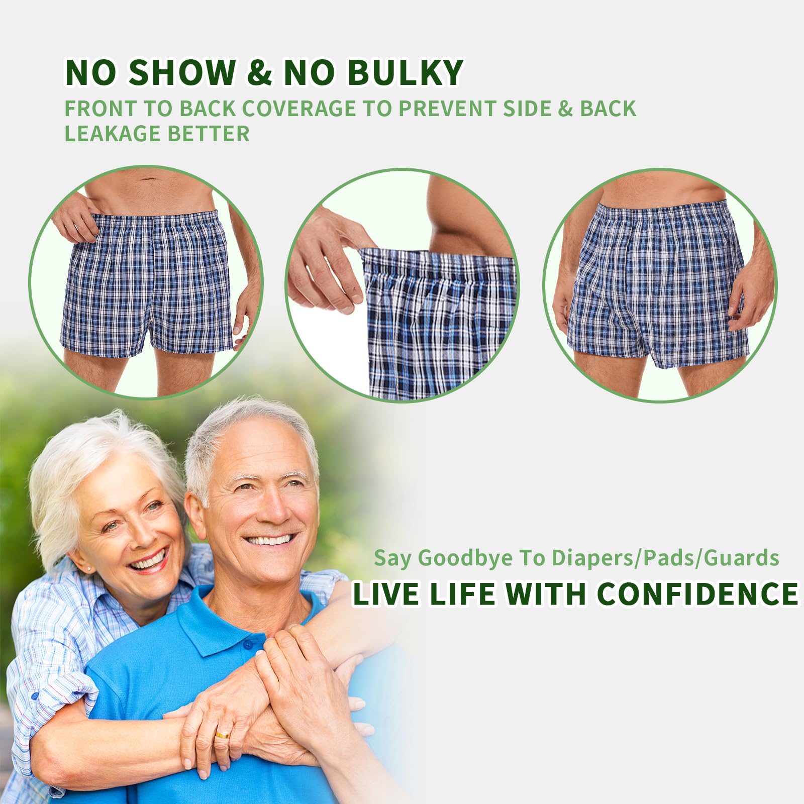 Ropa interior para incontinencia para hombre, lavable, calzoncillos tipo bóxer reutilizables con bragueta frontal, a prueba de fugas delantera y trasera, absorción de 120 ml (paquete de 2,