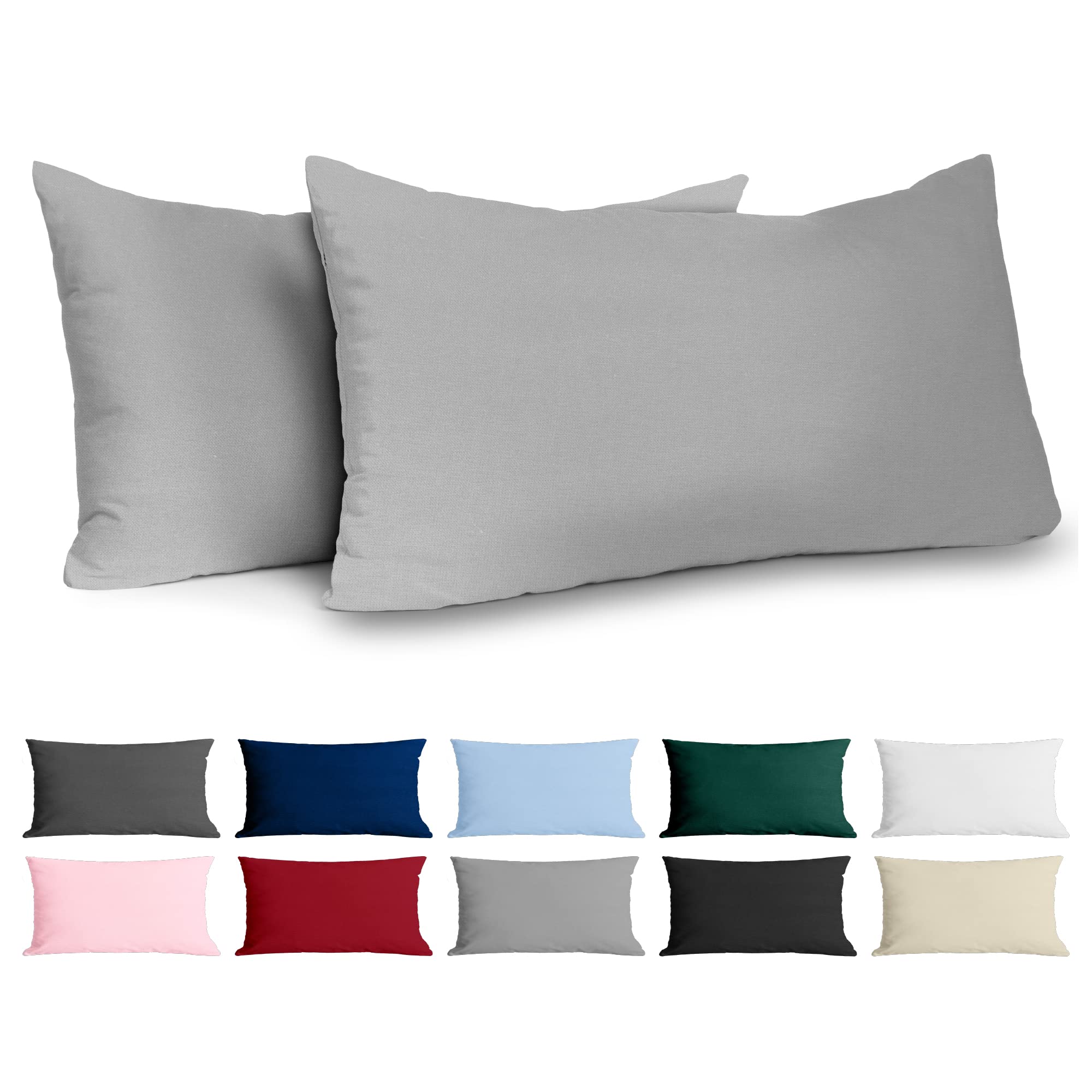 Federe 50x80 Cotone Rinforzato (Set da 2) - Grigio Chiaro - Trama Fitta a 57 Fili/cm² - Federe Cuscini 50x80 cm - Federe Cuscino 50x80 Certificate Oeko Tex - Dreamzie