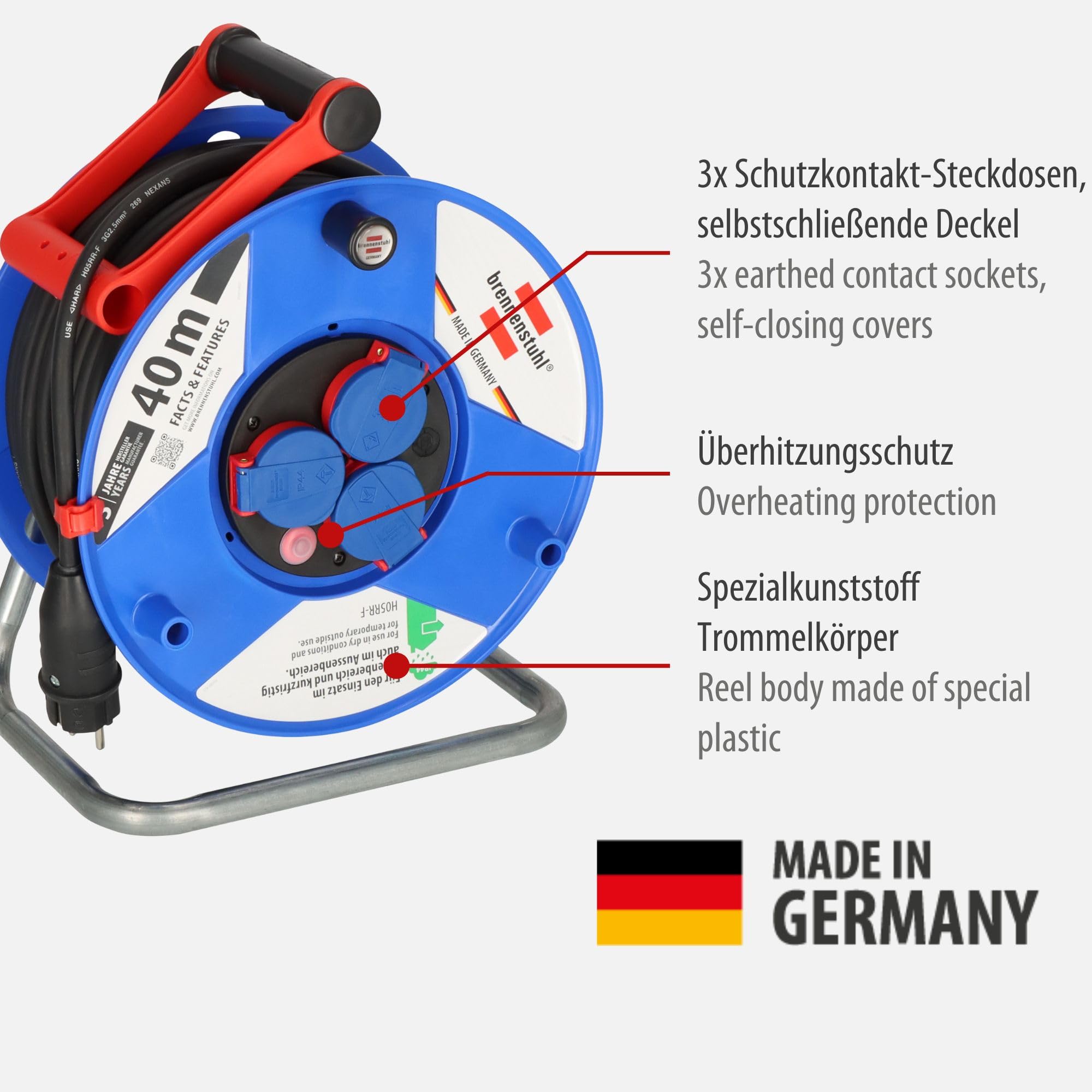 Image secondaire de Rallonge électrique Brennenstuhl 40m avec enrouleur et 3 prises