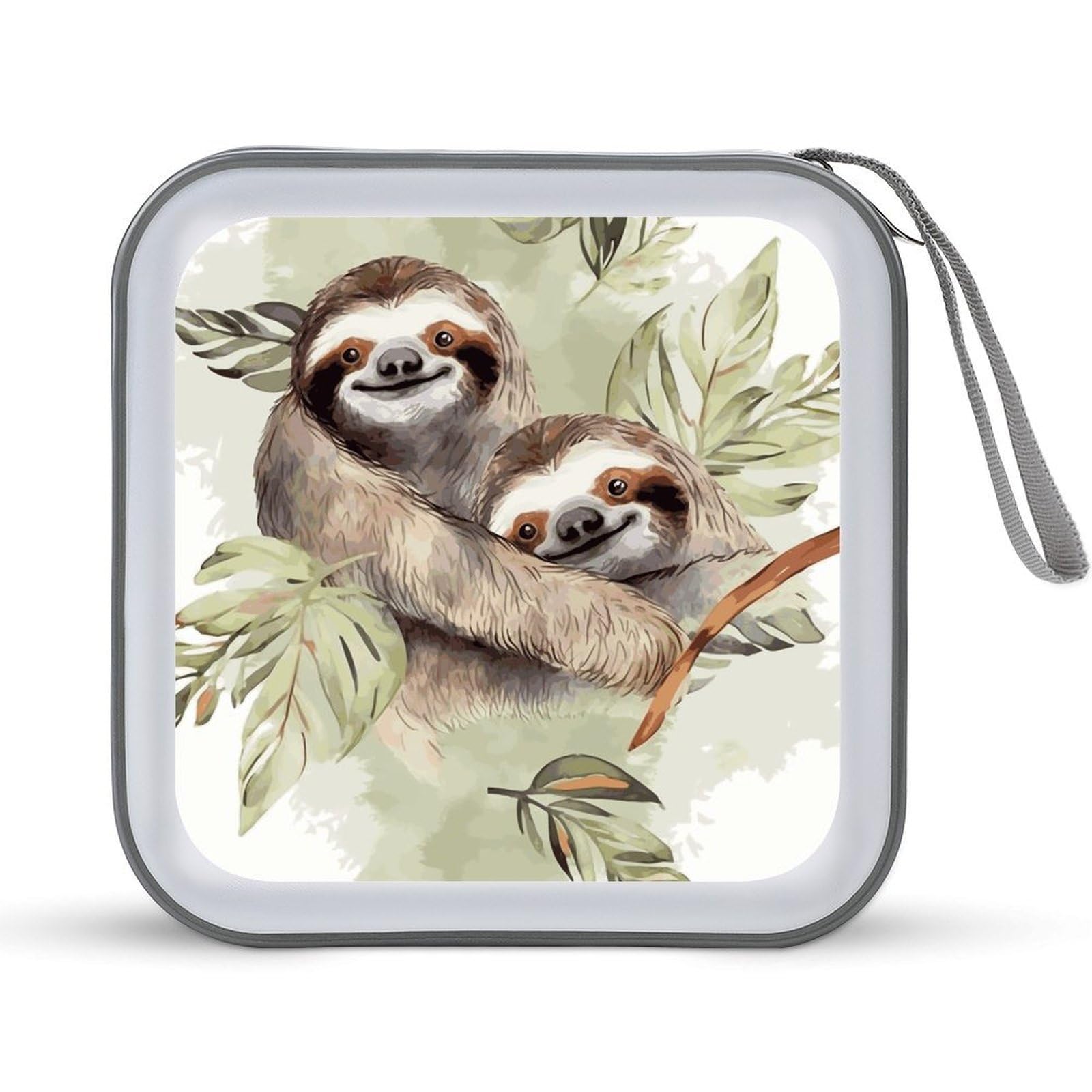 VstaDank Watercolor Sloth CD Case with Hand Strap Lightweight DVD Wallet Holder 40 Capacity CD/DVD Case Wallet Protective CD Wallet CD/DVD Portable Storage Binder for Car Home Office