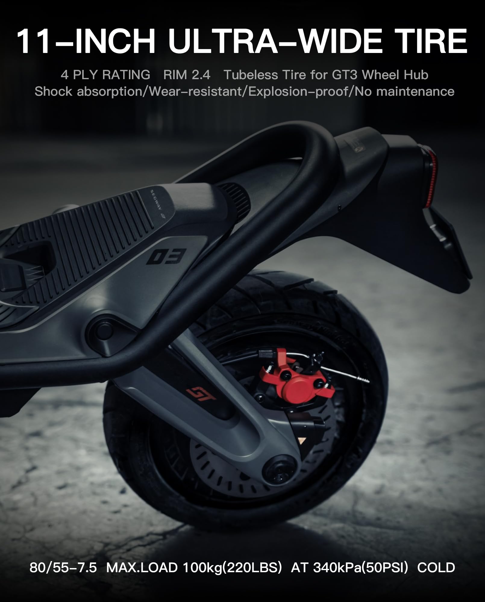 Pneumatico auto-sigillante da 11 pollici compatibile con Segway Ninebot GT3 & GT3 Pro KickScooter, pneumatici per scooter a vuoto in gomma ultra-larghi da 80/55-7.5 Pneumatico esterno antiscivolo da