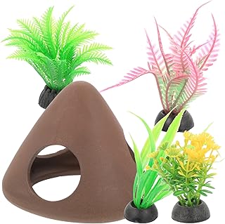 POPETPOP Decorações de Tanque de Peixes Plantas Com Resina Caverna Rocha Cerâmica Aquário Cavernas de Peixes Ornamentos de Esconderijo de Aquário Acessórios de Paisagem de Aquário