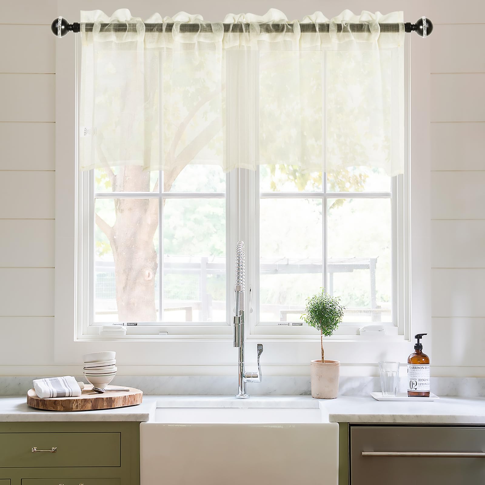 DWCN Sheer Curtain Valance - 18 Inches Length Curtains for Cafe, Rod Pocket Valance for Windows, 1 Panel, Ivory, 52 x 18 Inch