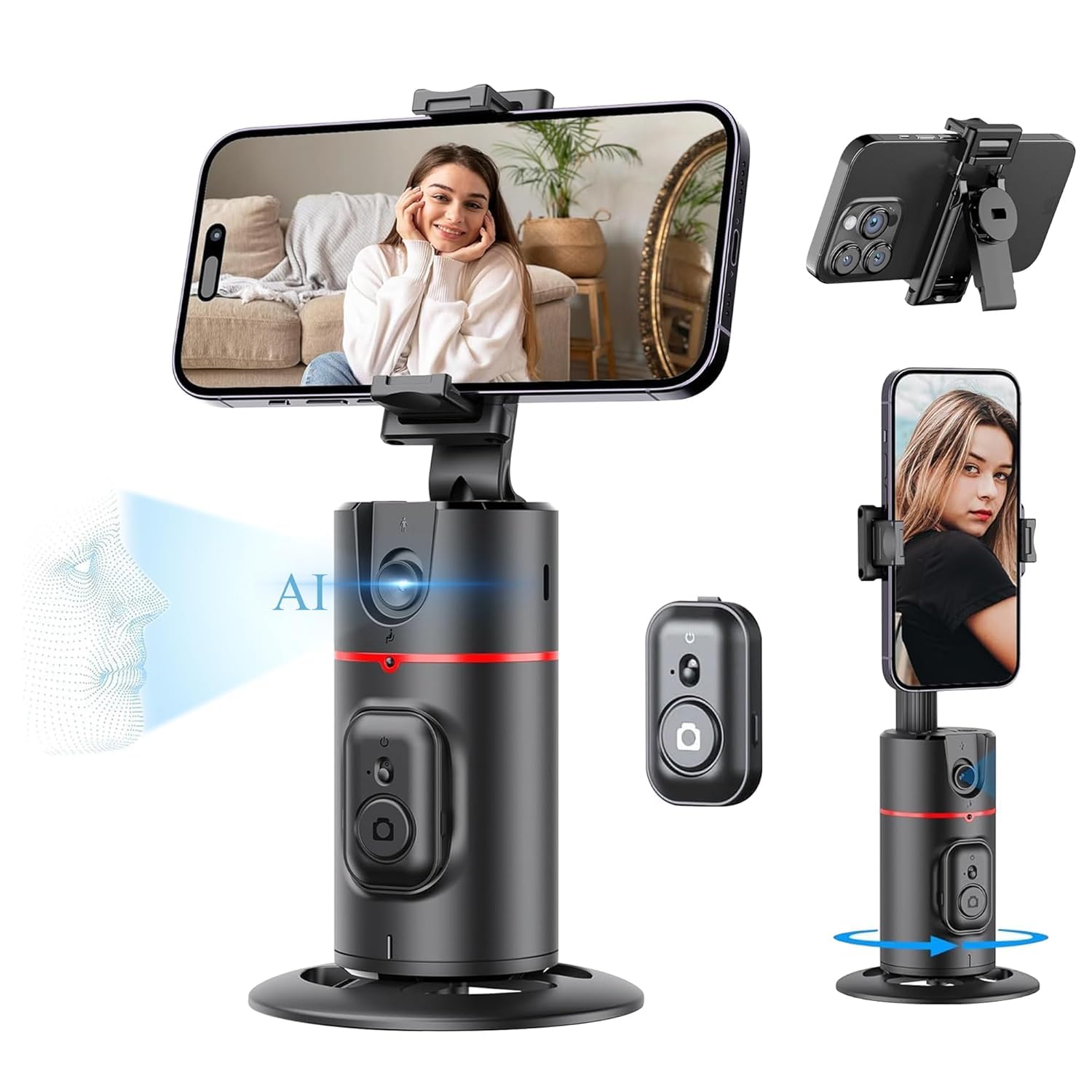 HOLD UP Auto Face Tracking Tripod,360° Rotation Mobile Holder for Smart Video&Photo Shooting with Remote,No App Needed,Gimbal Stabilizer with Gesture Control for Vlog,Streaming & Video Recording,Black-image-15