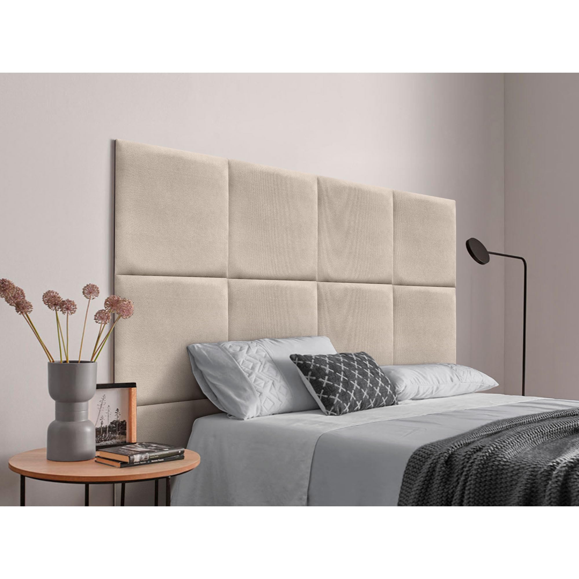 DHOME Cabecero Tapizado Compuesto de Paneles Autoadhesivos Intercambiables de Tela Aqualine Cama Lujo Dormitorio Acolchado (Beige, 180cm)