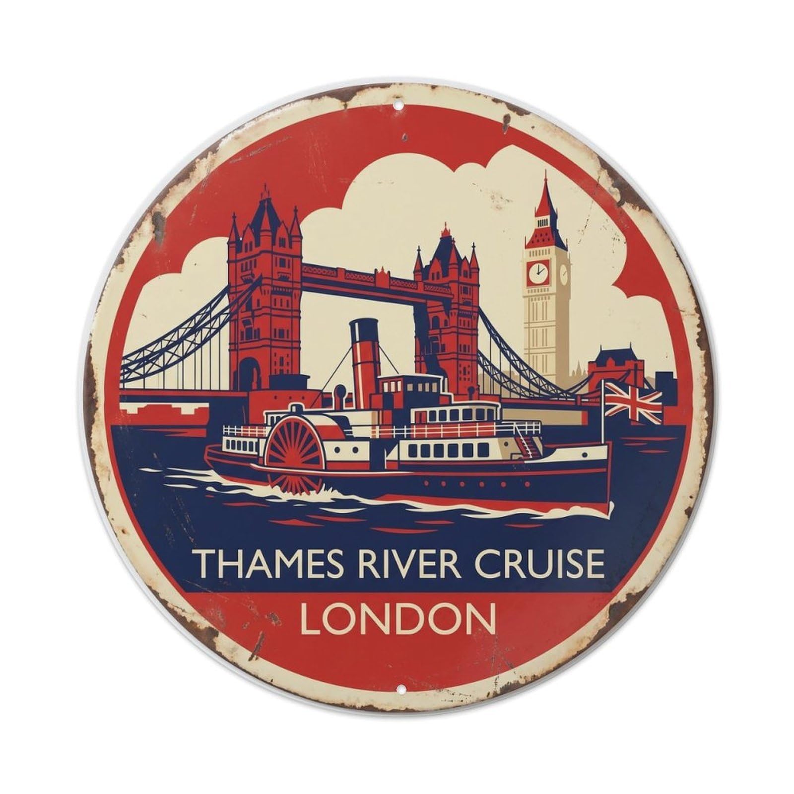Vintage Travel Thames Cruise Britain Metal Tin Sign