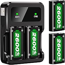 Rechargeable Battery Packs for Xbox Series X|S/Xbox One, Ponkor 4x2600mAh Batteries with High-Speed Charging Station for Xbox One S/Xbox One X/Xbox One Elite Wireless Controller