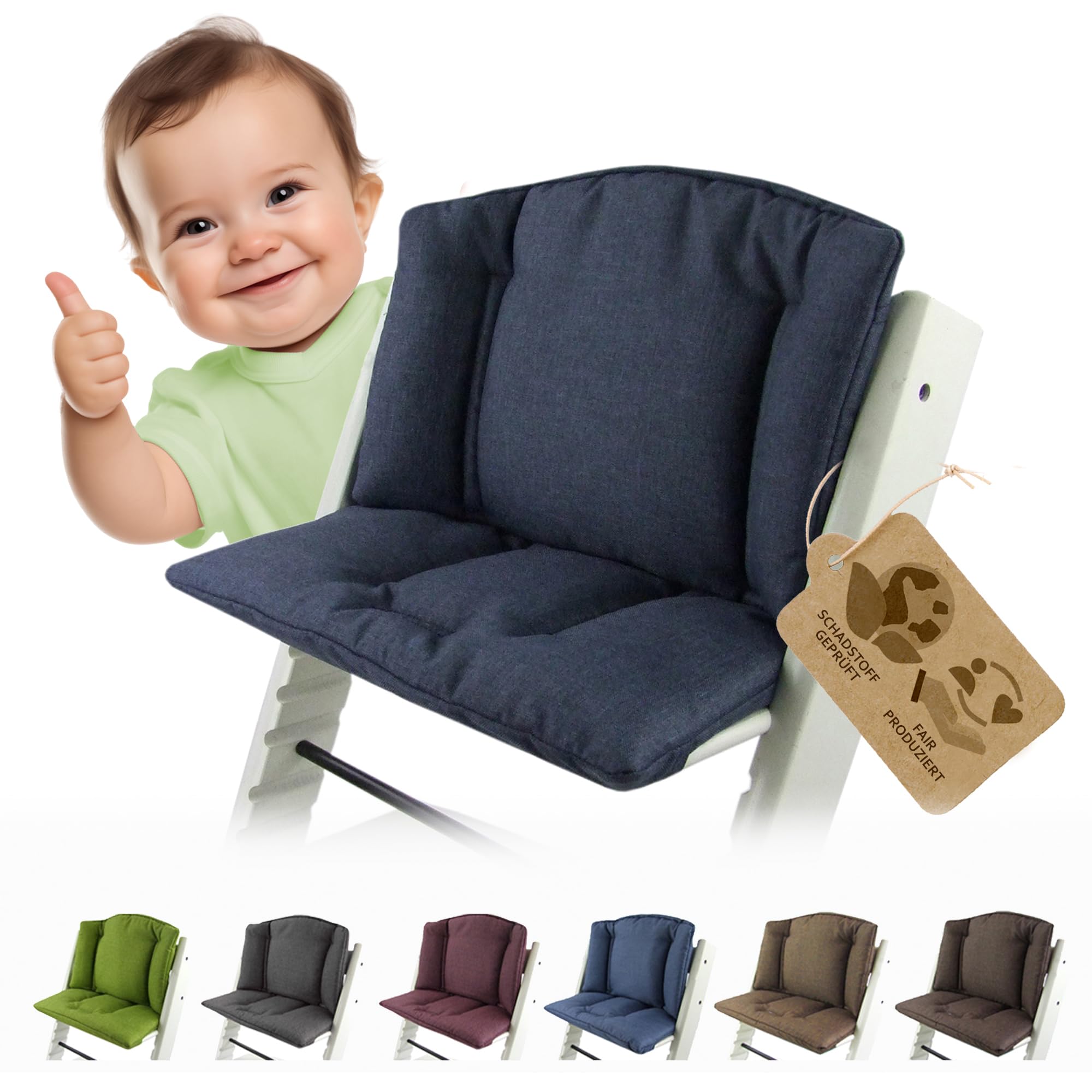 Sitzkissen Ersatzbezug Bezug Kissen-Set Sitzverkleinerer kompatibel mit Stokke Tripp Trapp für Hochstuhl-Kinderstuhl Mod. 1 (meliert marine)