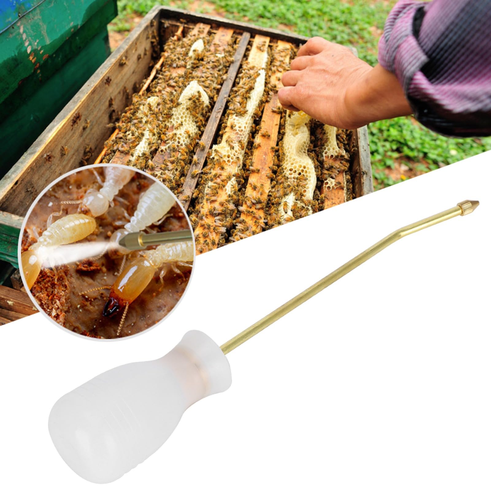KIMISS Soplador de Polvo de Apicultura: Plumero Dedicado Acaricida con Cabeza de Cobre y Agarre de Silicona para un Control Efectivo de Plagas
