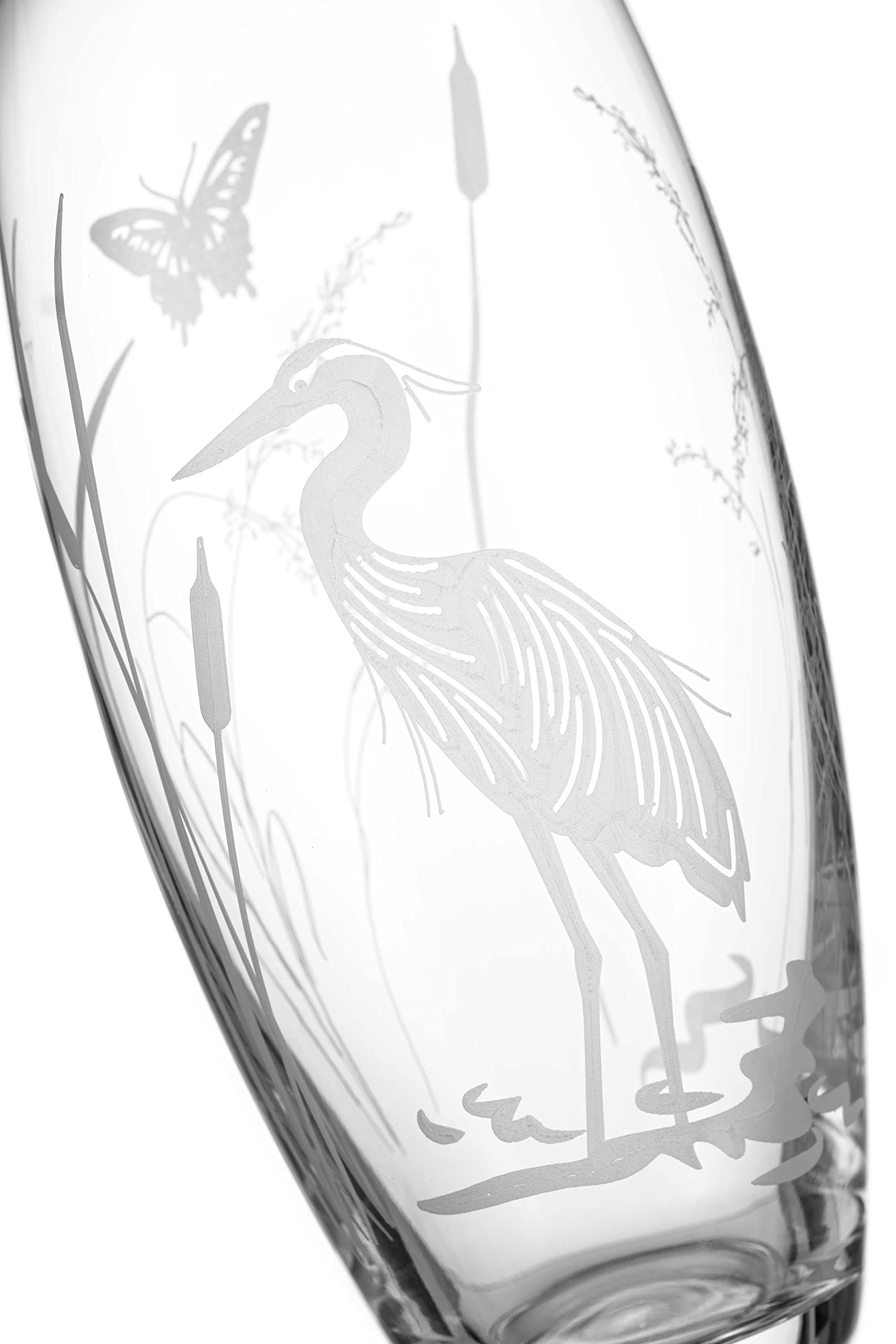 DIAMANTE Barrel Shaped Crystal Vase "Heron" - Etched Bird Decoration Wildlife Botanical Flower Vase - 30cm in gift box - Image 3