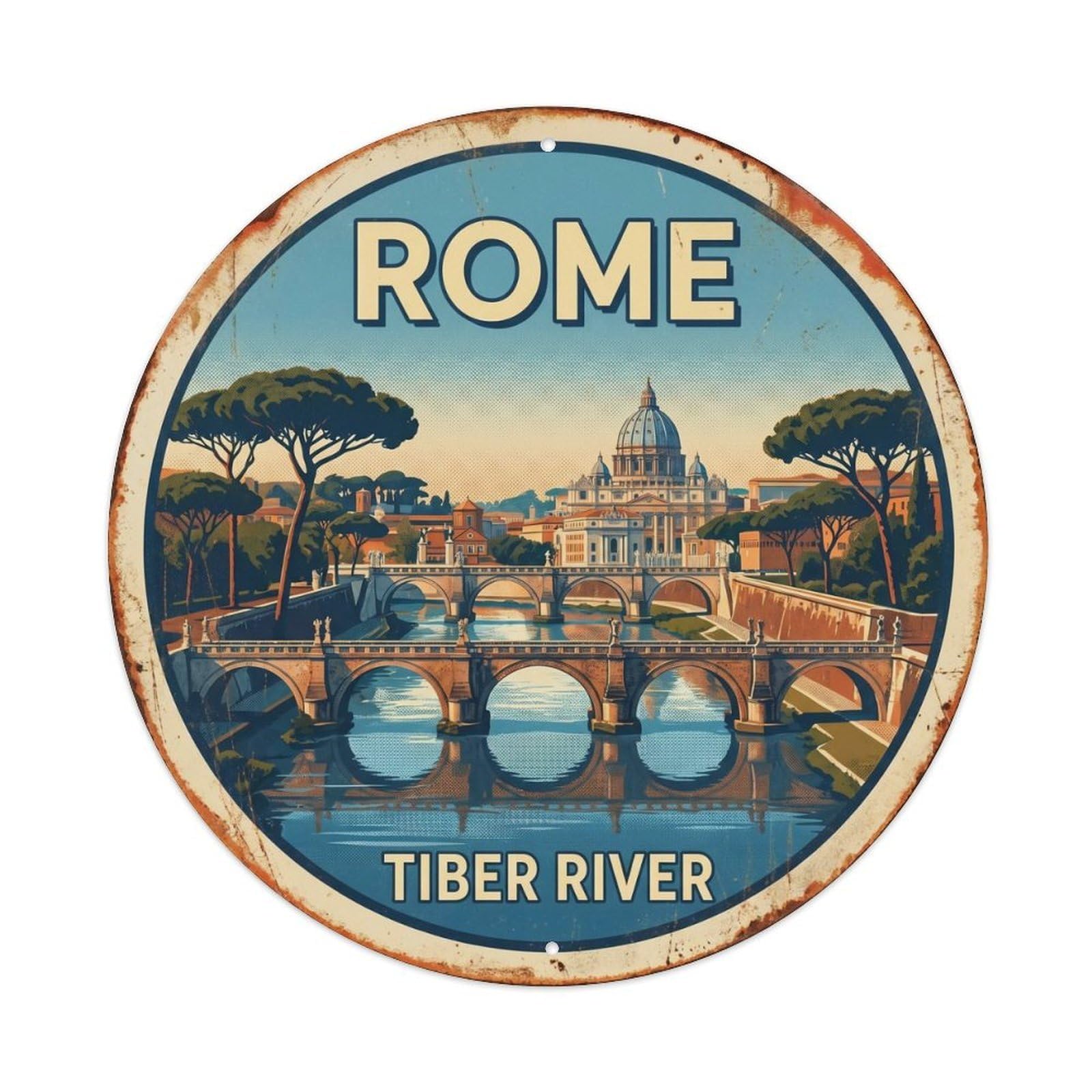 Classic Rome Italy Tiber Waterfront Travel Metal Tin Sign
