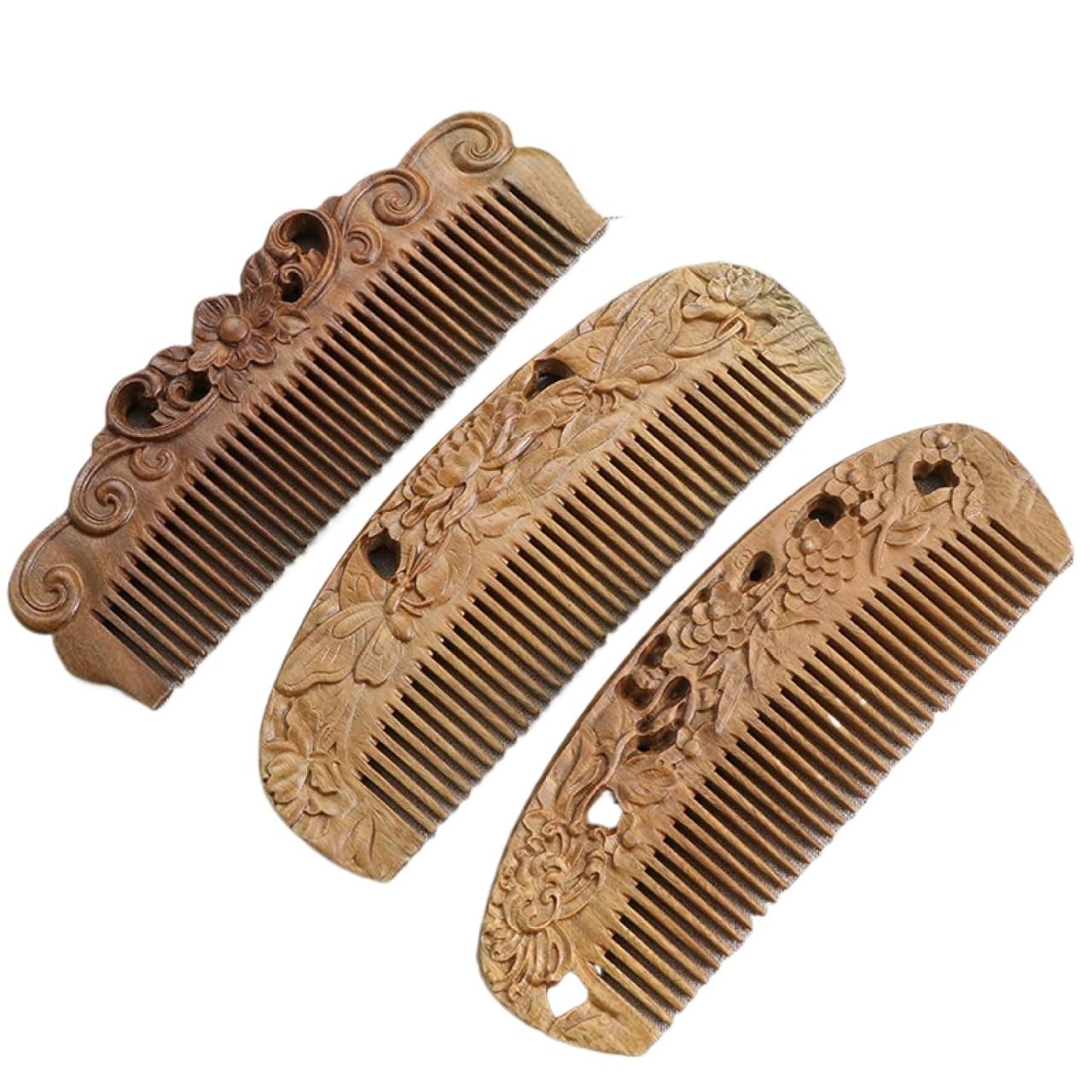 grzebień, grzebień z szerokimi zębami do loków, Massage Hair Combs Natural Sandalwood Comb Handmade Decorative Carved Pattern Wooden Portable Gift,9 (Color : 6)