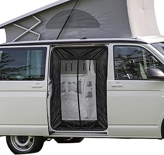 Moustiquaire Voiture pour VW T5 T6 T6.1 T5/T6 California, Moustiquaire Voiture Porte Coulissante avec Boutons-Pression et Fermeture à Glissière Centrale pour Camping en Plein Air