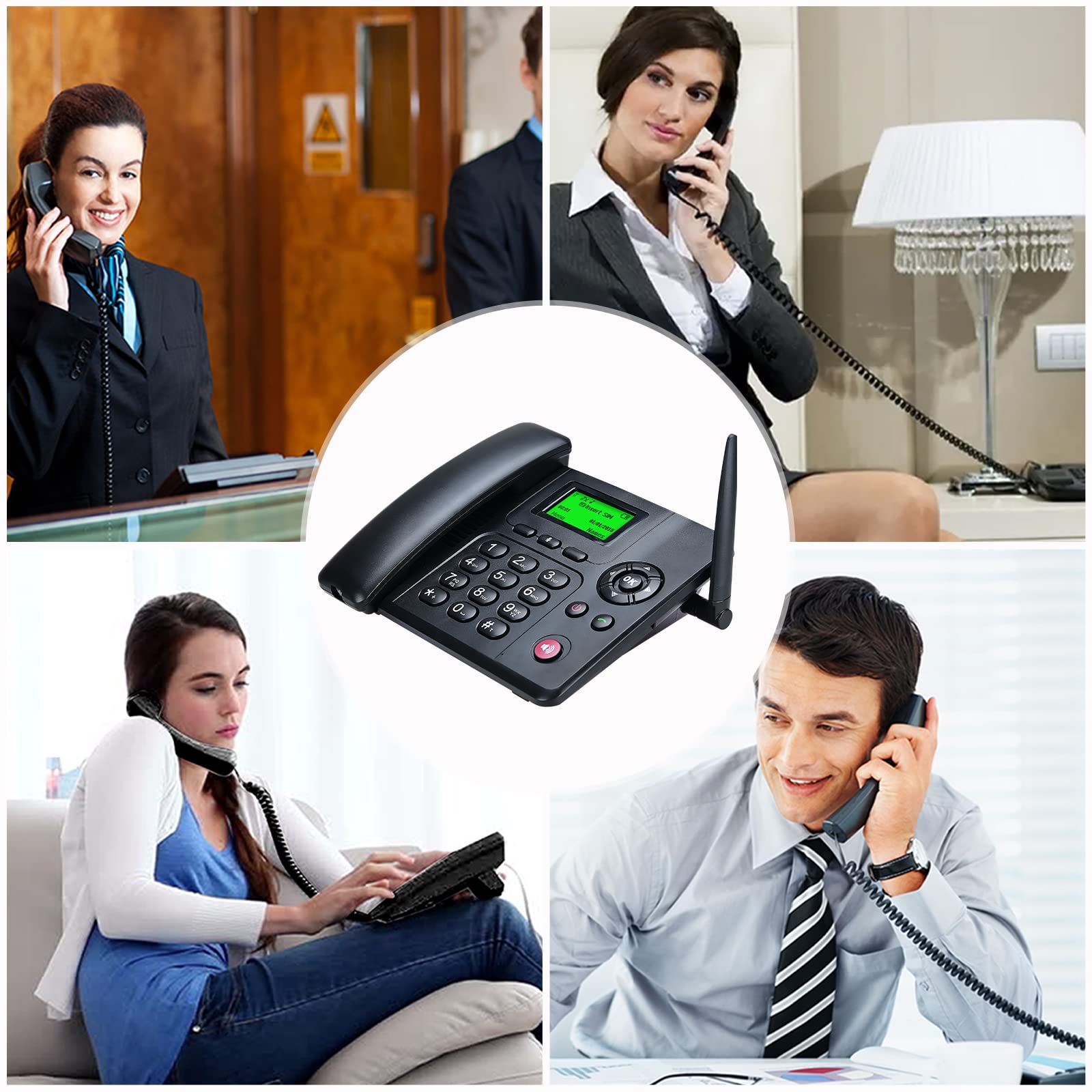 Lychee Téléphone Fixe sans Fil GSM Quadri-Bande sans Fil - Double SIM, Prise en Charge multilingue(Y Compris Le français),Grand écran rétroéclairé,Téléphone de Bureau pour Bureau/Hôtel/Résidentiel