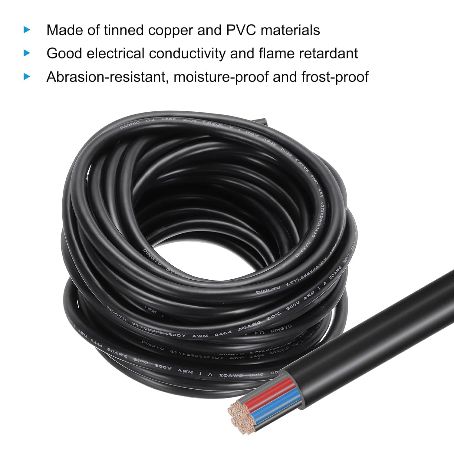 MECCANIXITY 33FT 20AWG 8 Conductor Electrical Cable, 20/8 High Flexible Tinned Copper 20 Gauge Electric Wire for Boat Wiring House Wiring Alarm Systems, Portable Lights