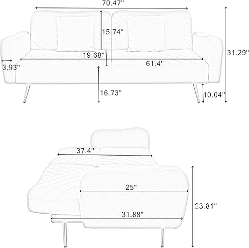 Miniatura 3 de Sofá biplaza verde de 70 pulgadas, sofá cama moderno de mediados de siglo con respaldo dividido y dos almohadas, sofá cama convertible para sala de