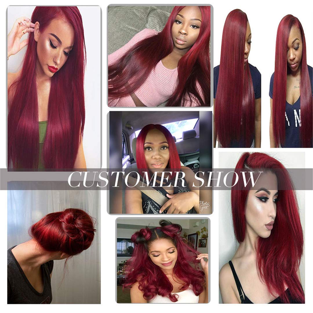 99j Burgundy human hair Straight Hair 16 18 20 with 16closure 8A Brazilian Virgin Hair 99j Burgundy Straight Hair Weaves Bundle Free Part Red Wine Color 100% Unprocessed Human Hair Weft Weaves