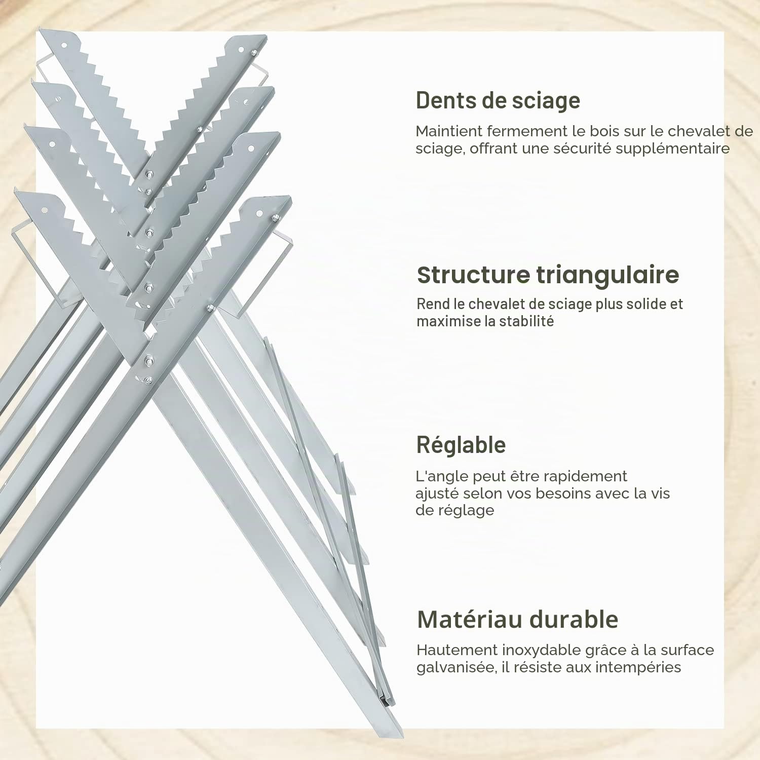 Chevalet de sciage avec support de tronçonneuse, protection de chaîne, tige de mesure, support de scie, pliable jusqu'à 150 kg, construction stable, convient pour les scieries, les ateliers