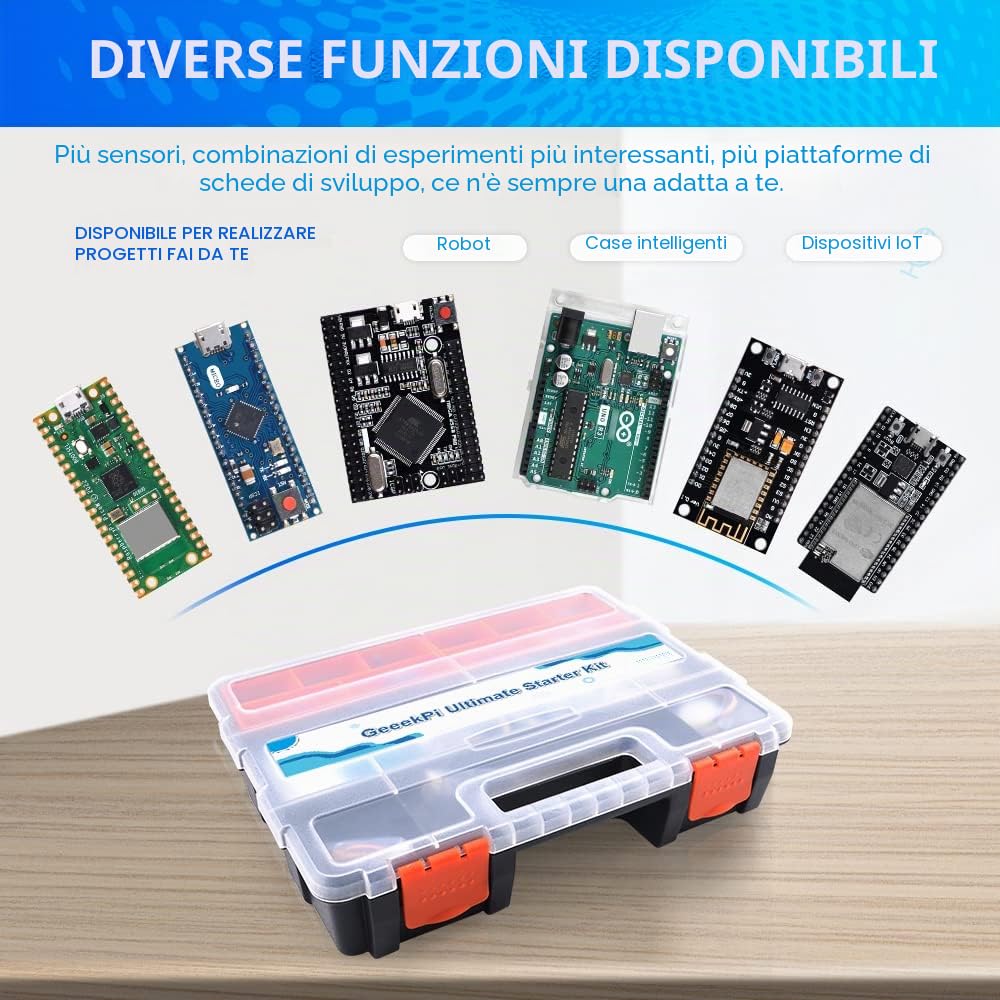 GeeekPi Ultimate Starter Kit, compatibile con Arduino UNO, Arduino Mega 2560, ESP32-WROVER, Raspberry Pi Pico W per principianti RPi e ingegneri software, Multi MCU Dev Board, sensori, tutorial