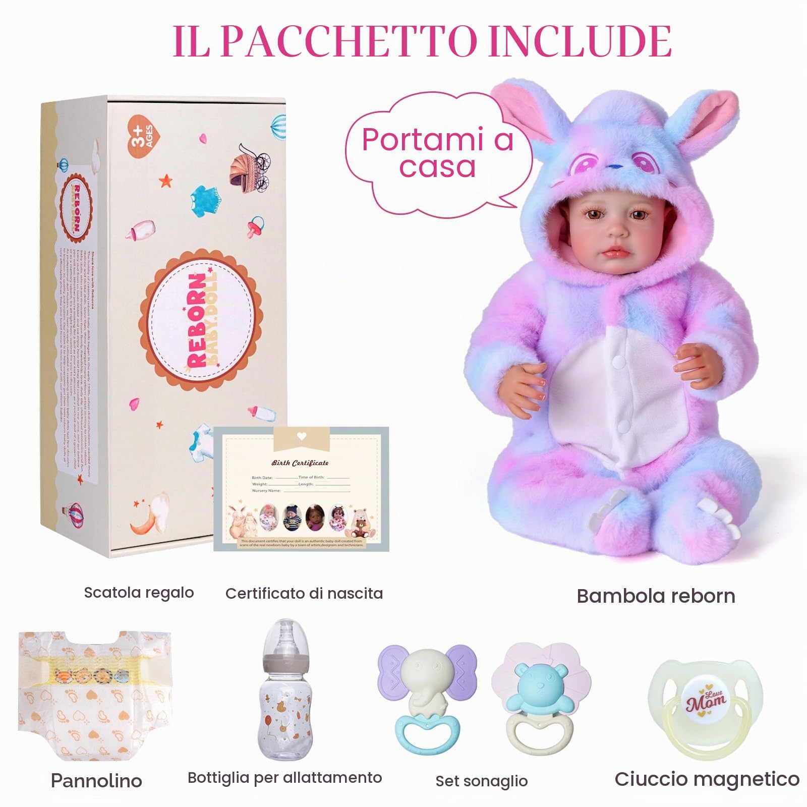 BABESIDE Bambole Reborn – 50 cm Realistico Bambola Bambina corpo in Morbido Tessuto, Occhi Marroni – Bambolotto Femmina con vari Accessori, Adatta a Bambini dai 3 Anni in Su