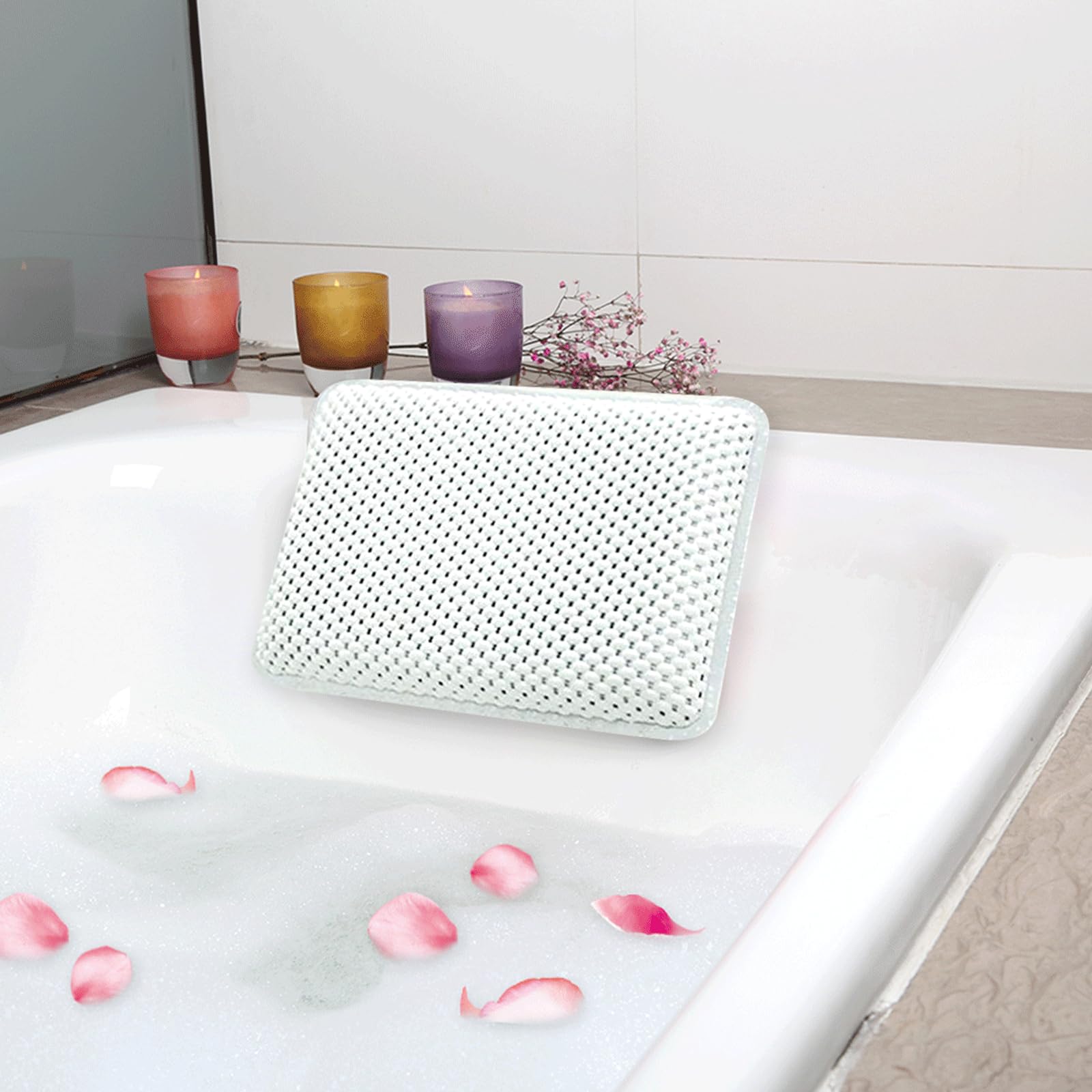 BDSHUNBF Almohada de Baño con 8 Ventosas Antideslizantes,Puede Soportar la Cabeza,Cojín de Baño,Reposacabezas Ergonómico,Almohada para Bañera el Cuello,la Espalda,SPA en Casa Bañera de Hidromasaje
