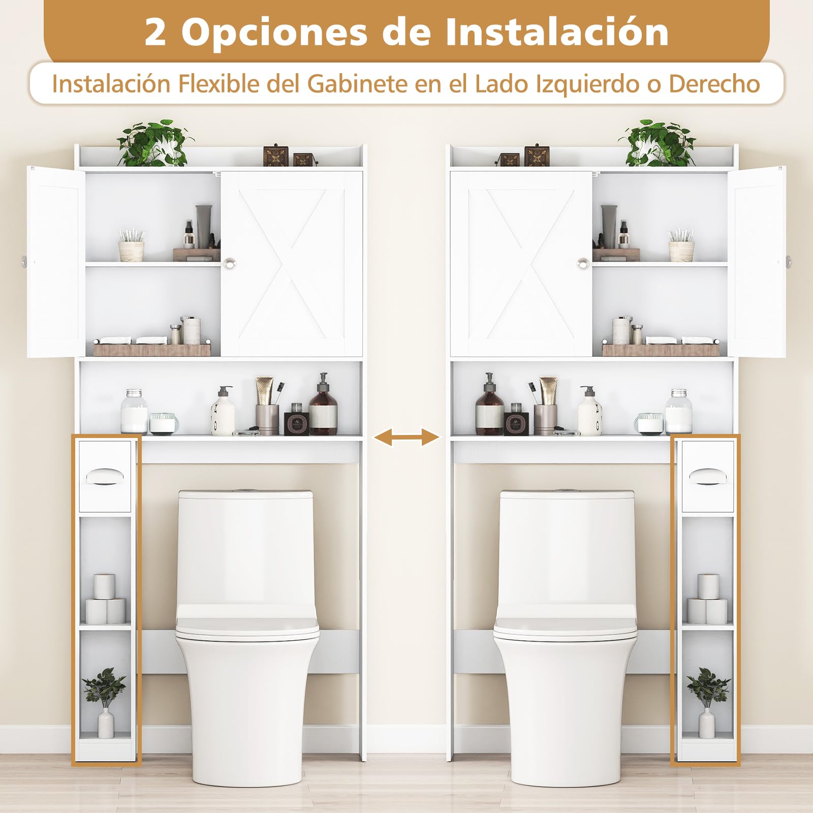 GIANTEX Mueble sobre Inodoro, Armario de Baño con Puertas, Compartimentos Abiertos y Soporte para Papel Higiénico, Estante Inferior Ajustable, 81,5x19,5x172,5cm, Organizador para Lavandería (Blanco)