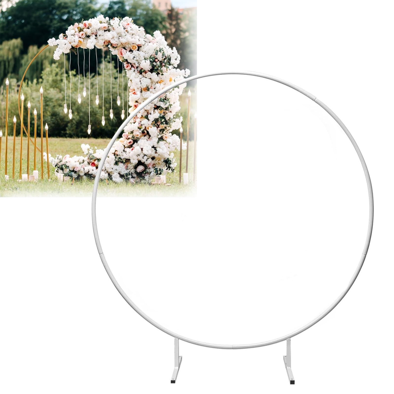 HJXGQJM Metall Luftballon Bogen Kit, Eisen Hochzeitsbogen, Ballonbogen Gestell Mit Fuß, Ballon Ring, DIY Metall Runde Ballon Bogen Girlande, Gold/Weiß Traubogen Hochzeit(White,200cm)