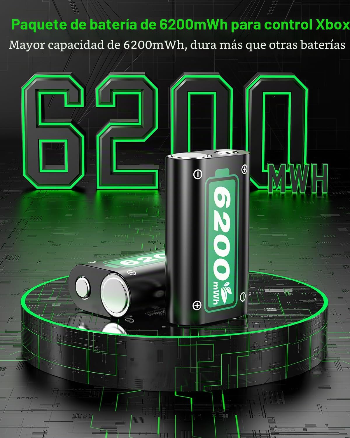 Batería de 6200 mWh para Xbox One/Xbox Series X/Series S/Xbox One X/S Controller, 2 x 6200 mWh 2,5 horas de carga rápida, 28 horas de tiempo de reproducción, batería para controlador Xbox One/Xbox