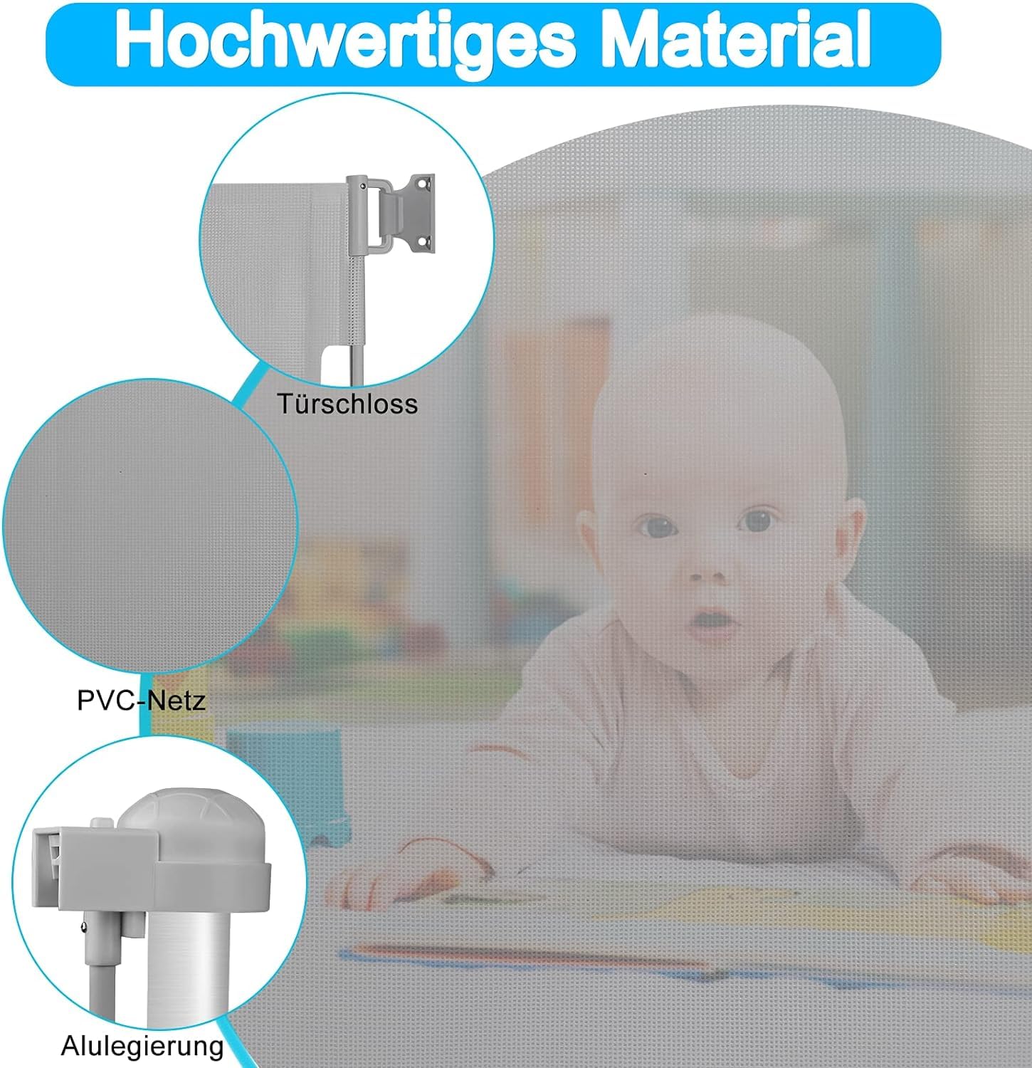 FIVMEN Estor de protección para escaleras, 180 cm, extensible, con cierre automático, protección infantil, PVC, color blanco