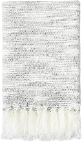 Manta decorativa moderna con flecos para sofá y sofá, 50 x 60 pulgadas, textura elevada, gris oscuro y blanco