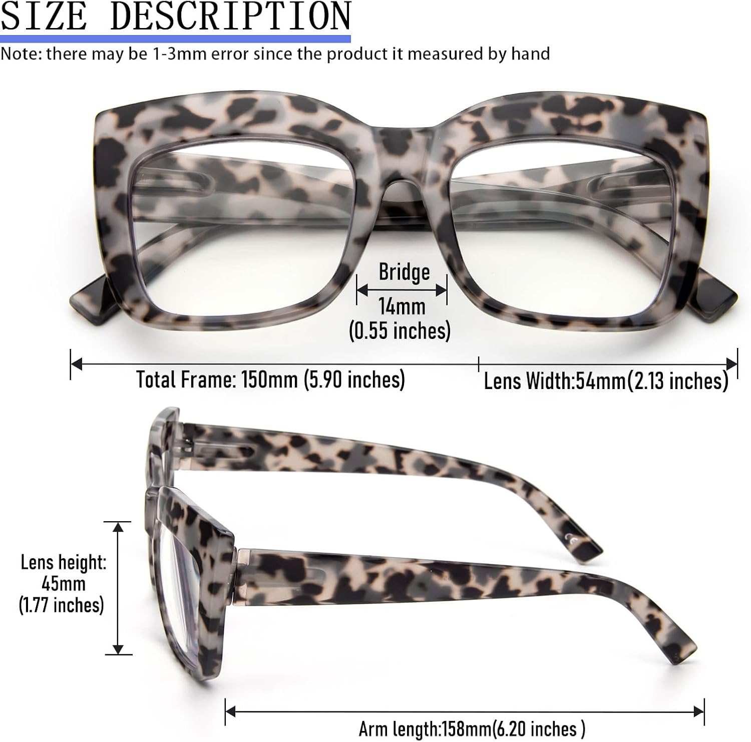 REAVEE 3 Pack Oversized Reading Glasses for Women Thick Large Frame Blue Light Blocking Stylish Computer Readers Spring Hinge - Image 4