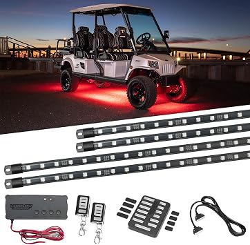 LEDGlow 4pc Million Color LED 12V-72V Electric 6-Seater Golf Cart Underglow Underbody Accent Neon Lighting Kit - Fits EZGO, Yamaha, Club Car, ICON, Evolution, Tomblerin, Star EV - Flex Voltage Reducer