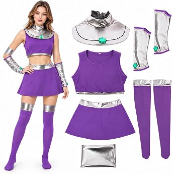 6PCS Starfire Cosplay Costume Women, Koriandr Princess Skirt Outfit Party Accessories