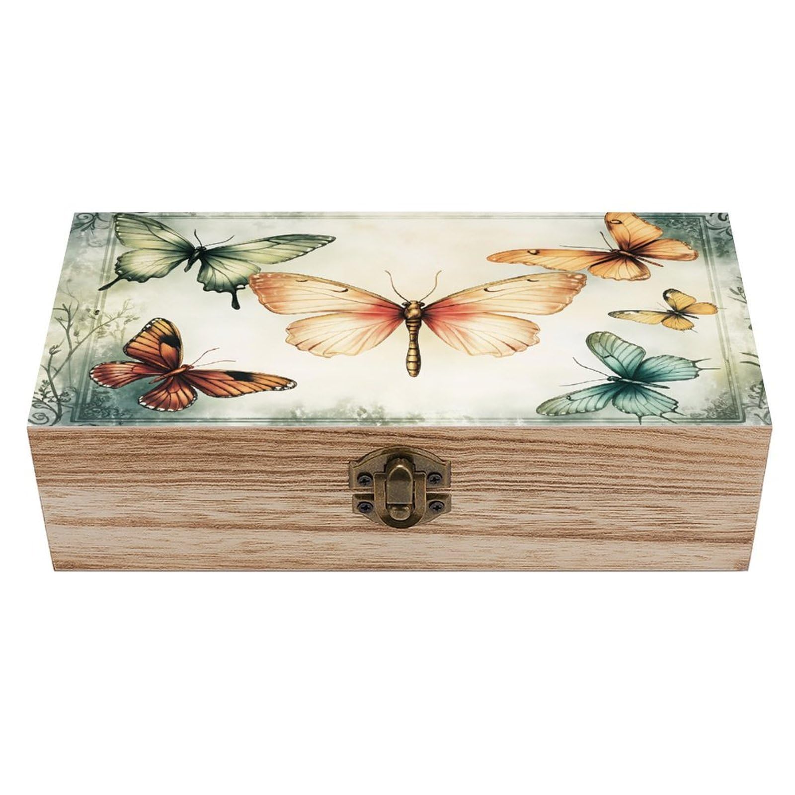 HLBSDM Butterfly Vintage Vintage Wooden Keepsake Box with Hinged Lid And Locking Clasp, Decorative Storage Box for Jewelry, Trinkets And Small Accessories, Organizer for Home Or Wedding
