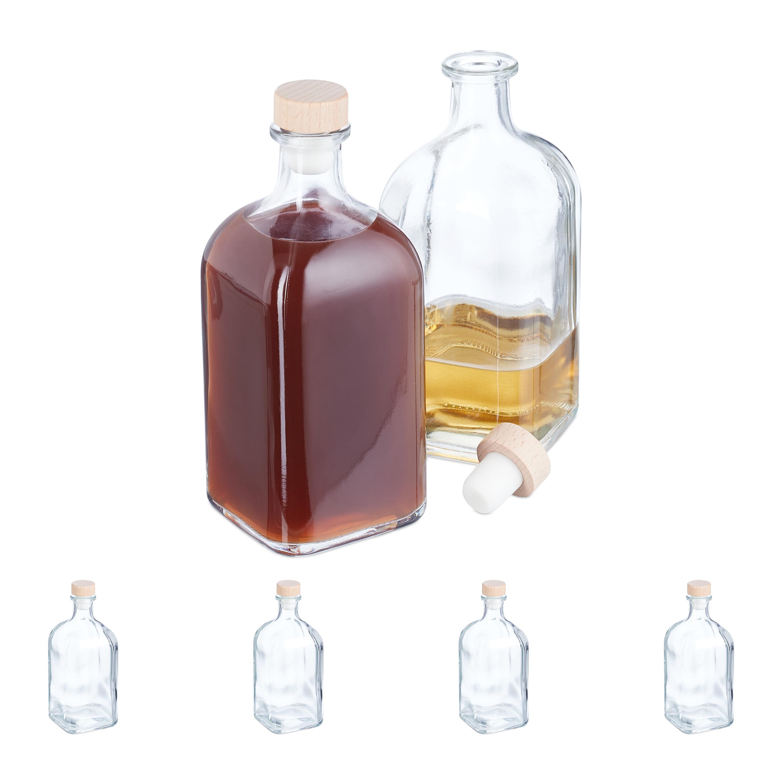 Relaxdays Glass Bottles, Set of 6, 500 ml, Refillable, for Gifts, with Cork, for Oil, Vinegar, Schnapps, Liqueur, Clear