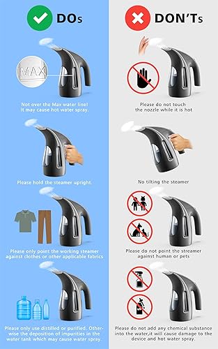 Miniatura 7 de HiLIFE Vaporizador para ropa, diseño portátil de mano, gran capacidad de 8.1 fl oz, 700 W, fuerte vapor penetrante, elimina las arrugas, para el