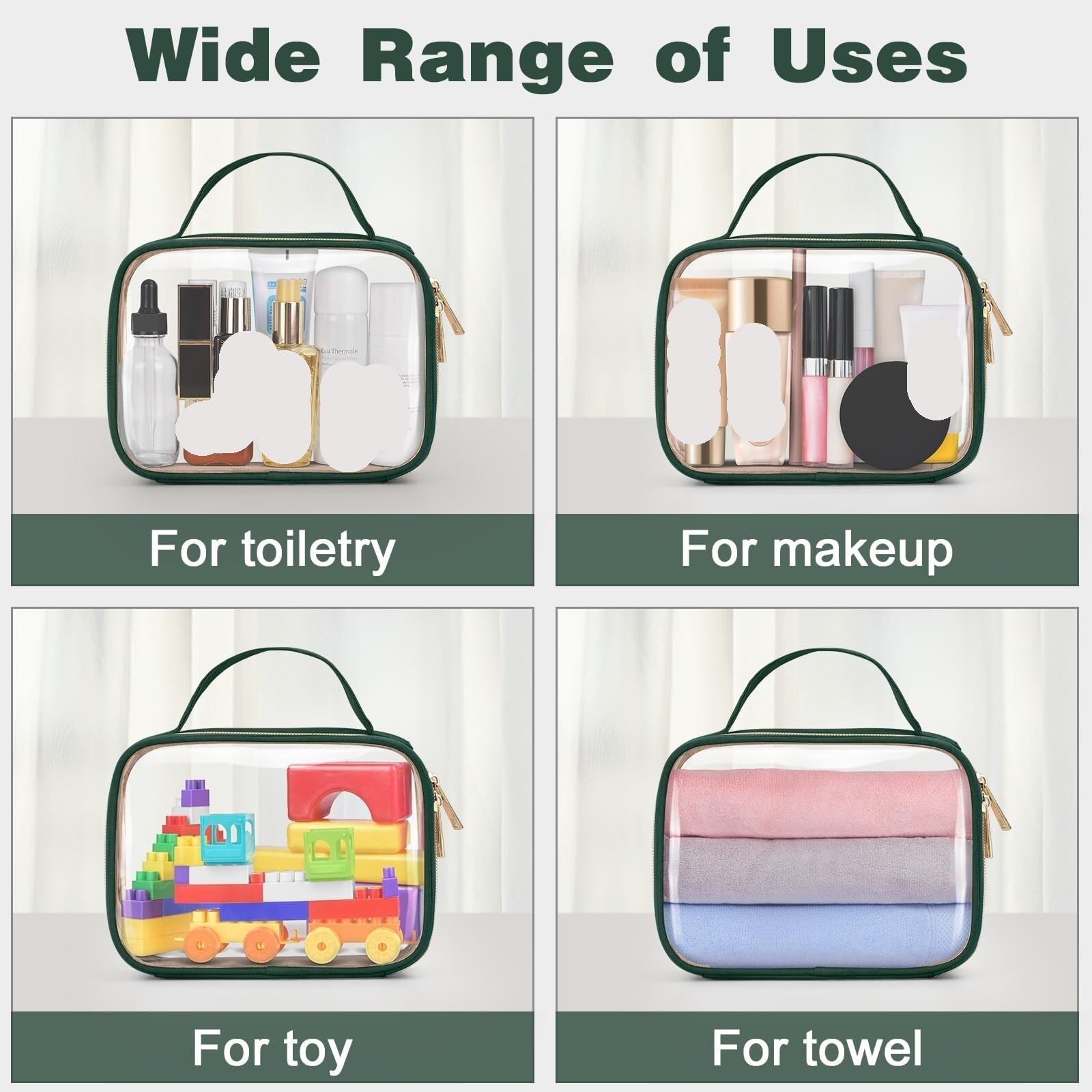 Porta Trucchi Pochette Trucchi Borsa Da Toilette Borsa Cosmetica Trasparente Con Manico Borsa Da Toilette Trasparente Trousse Trucchi Donna(Grün,20cm-2)