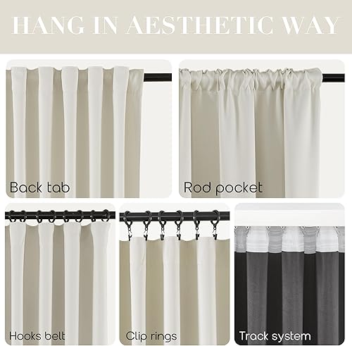Miniatura 2 de SHINELAND Cortinas opacas de 102 pulgadas para sala de estar, cortinas opacas con pestaña trasera de 102 pulgadas de largo para dormitorio, Crema