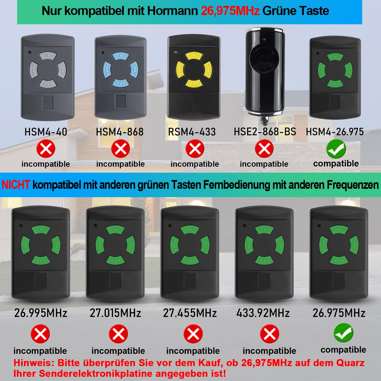 Pepape Télécommande Porte De Garage Pour Hörmann HSM4-40, HSE2-40, HS4-40 - 2 Pièces, 40.685MHz, Boutons Gris - Remplacement Économique