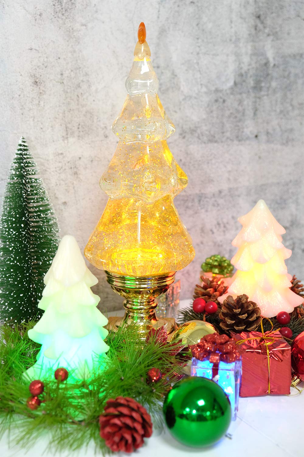 Eldnacele Boule à neige musicale lumineuse en acrylique transparent avec ligne USB et minuterie de 6 heures pour décoration de la maison, piédestal doré de 35,6 cm