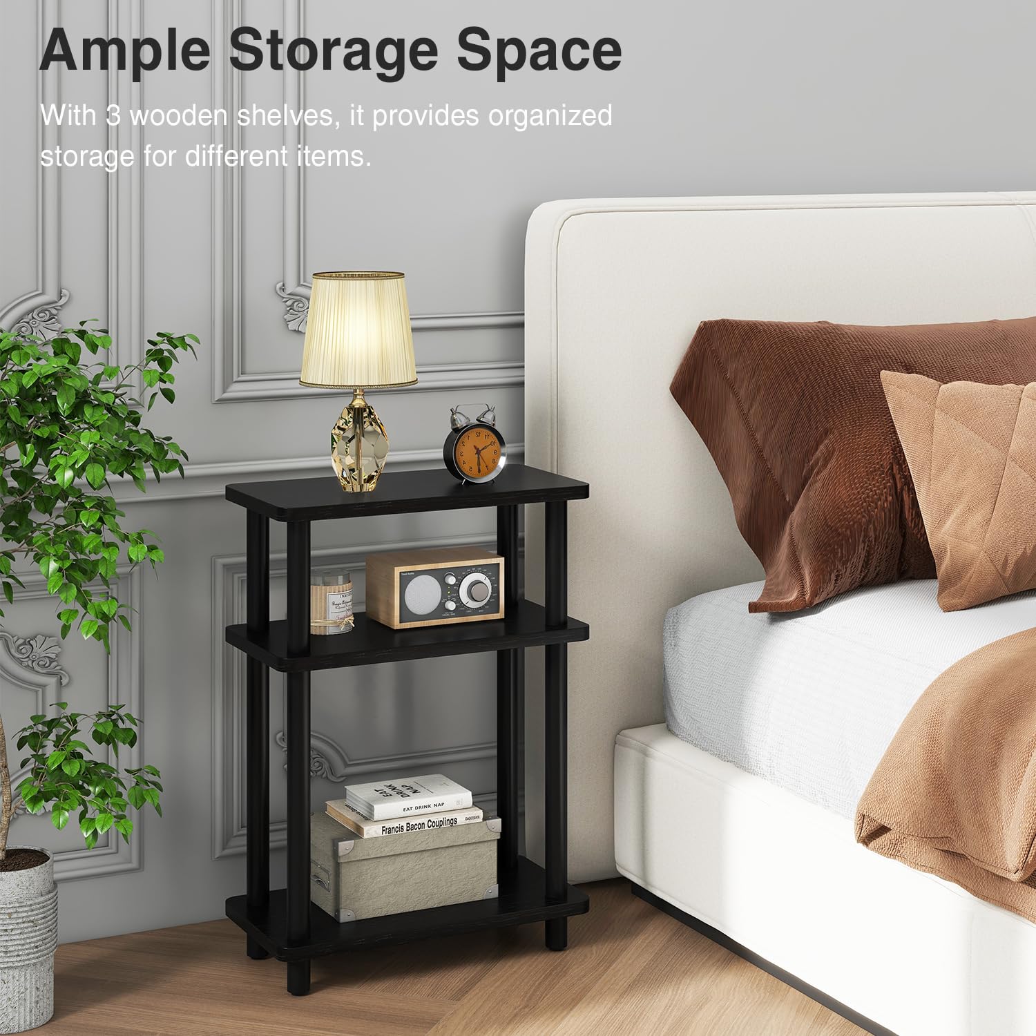 IBUYKE Narrow Side Table, 3-Tier End Table with Storage Shelf Black, Slim Small Table - Image 3