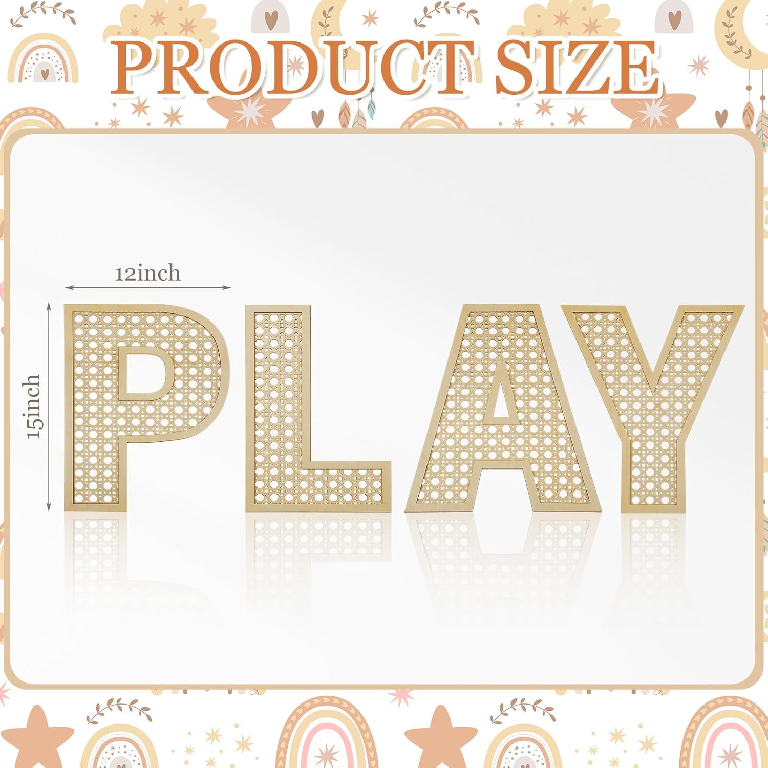 Playroom Decor Rattan Letters Set 12 x 15 Boho Wall Signs for Bedroom Large Wooden Rattan Letters for Toddler Girls Boys Playroom Art Nursery Room Decorations(Play)
