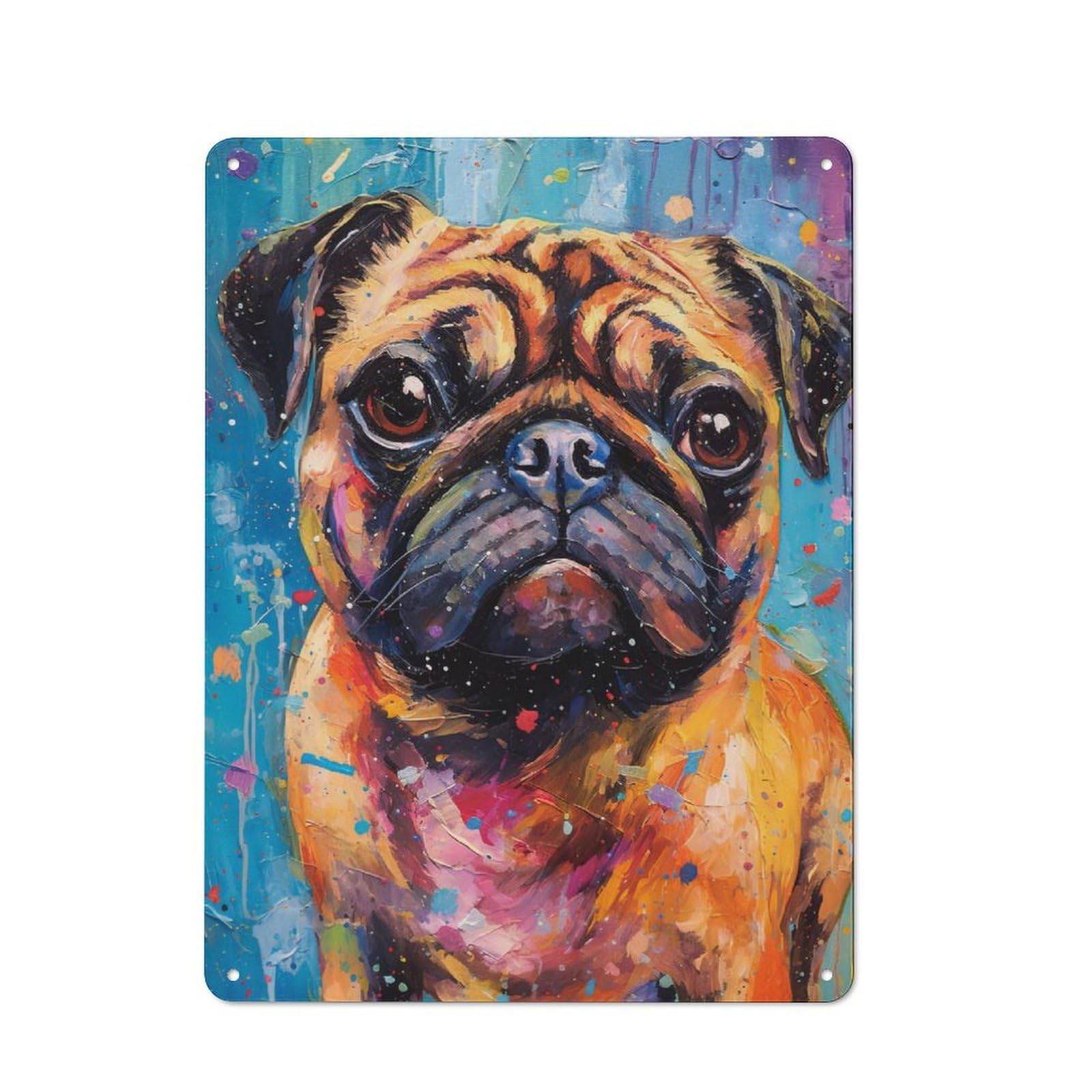 Junmoney Palette Pug Dog Painting Metal Plaque 40X30cm With For Hallway Wall, Retro Decor, For Wall Display Collectors