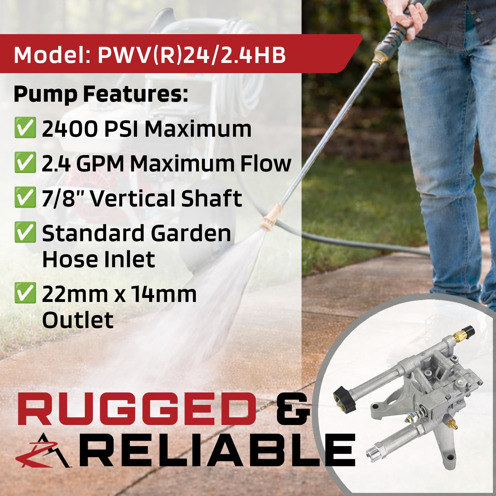 The ROP Shop Albero verticale 2400 PSI 2,4 GPM 7/8" | Pompa per idropulitrice PWV(R) 24/2.4HB. Ricambio per AR RMW 2.2G24 EZ SX; compatibile con Troy-Bilt 020245, 020245-0, 020245-1 e altro