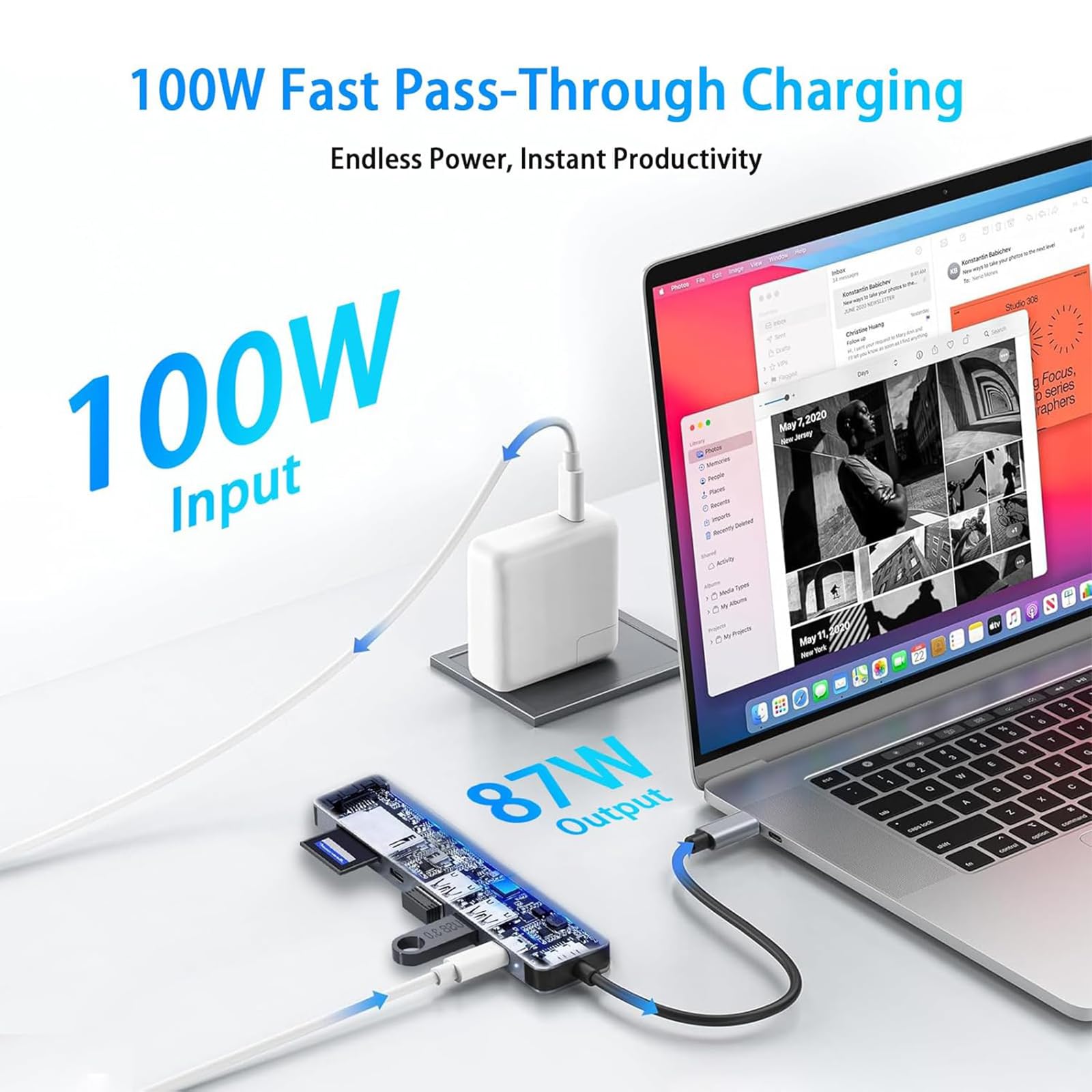 Hub USB C 7-in-1 - Con HDMI 4K, PD 100W, 3 Porte USB, Lettore SD/TF Per MacBook, PC - Foto 4