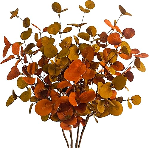 4 piezas de hojas artificiales de eucalipto de otoño, plantas de tallos verdes para el hogar, arreglo floral, boda, fiesta, otoño, Acción de