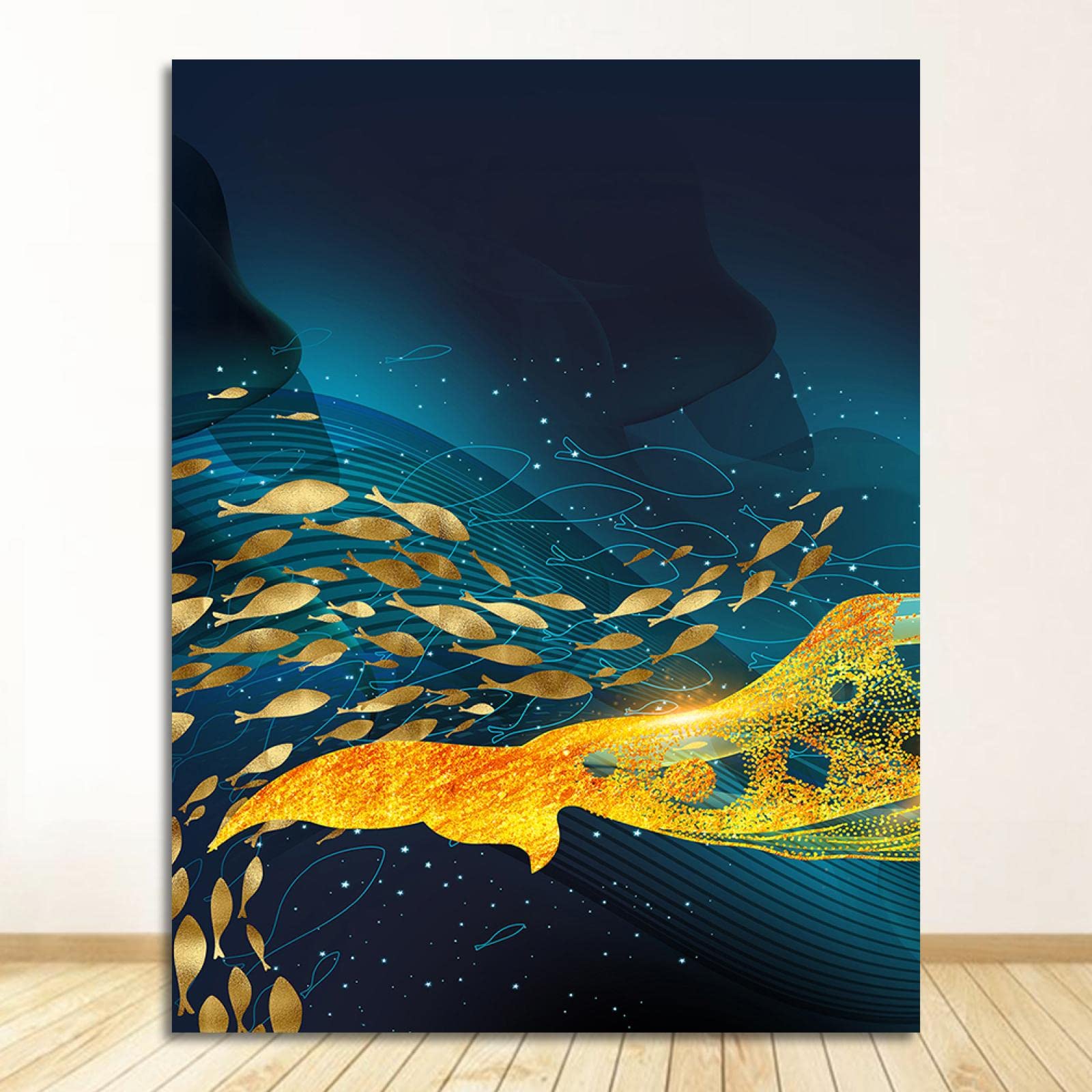 Amazon.co.jp: 金のクジラと海のアートの絵画 ポスターと壁に印刷され