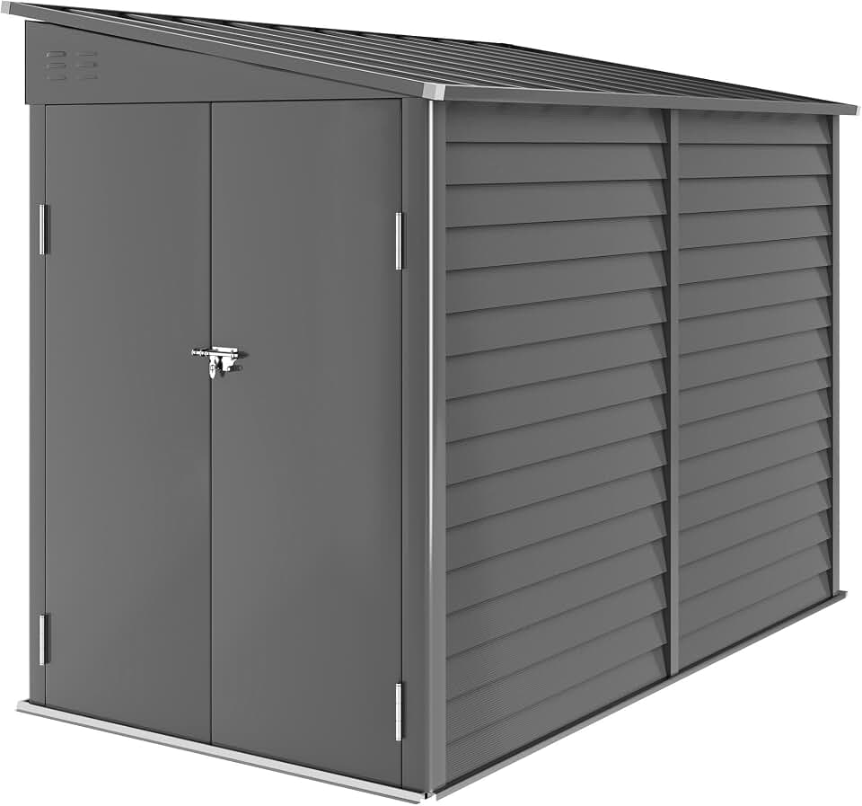 4.6ftx9ft Lean-to Galvanized Steel Storage Structure w/Foundation System, Security Locks, Dual Fresh-Air Vents, UV & Rust Shielded, Dark Gray