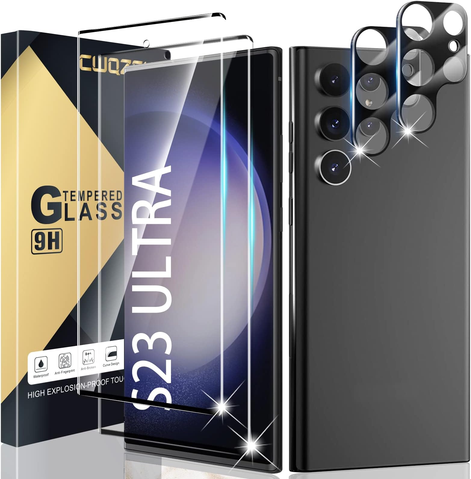 CWQZGUF Galaxy S23 Ultra Screen Protector [2+2 Pack] Camera Lens Protector, Fingerprint Unlock Support, HD Tempered Glass, Touch Sensitive, Anti Scratch, for Samsung S23 Ultra 5G Glass Screen Protector