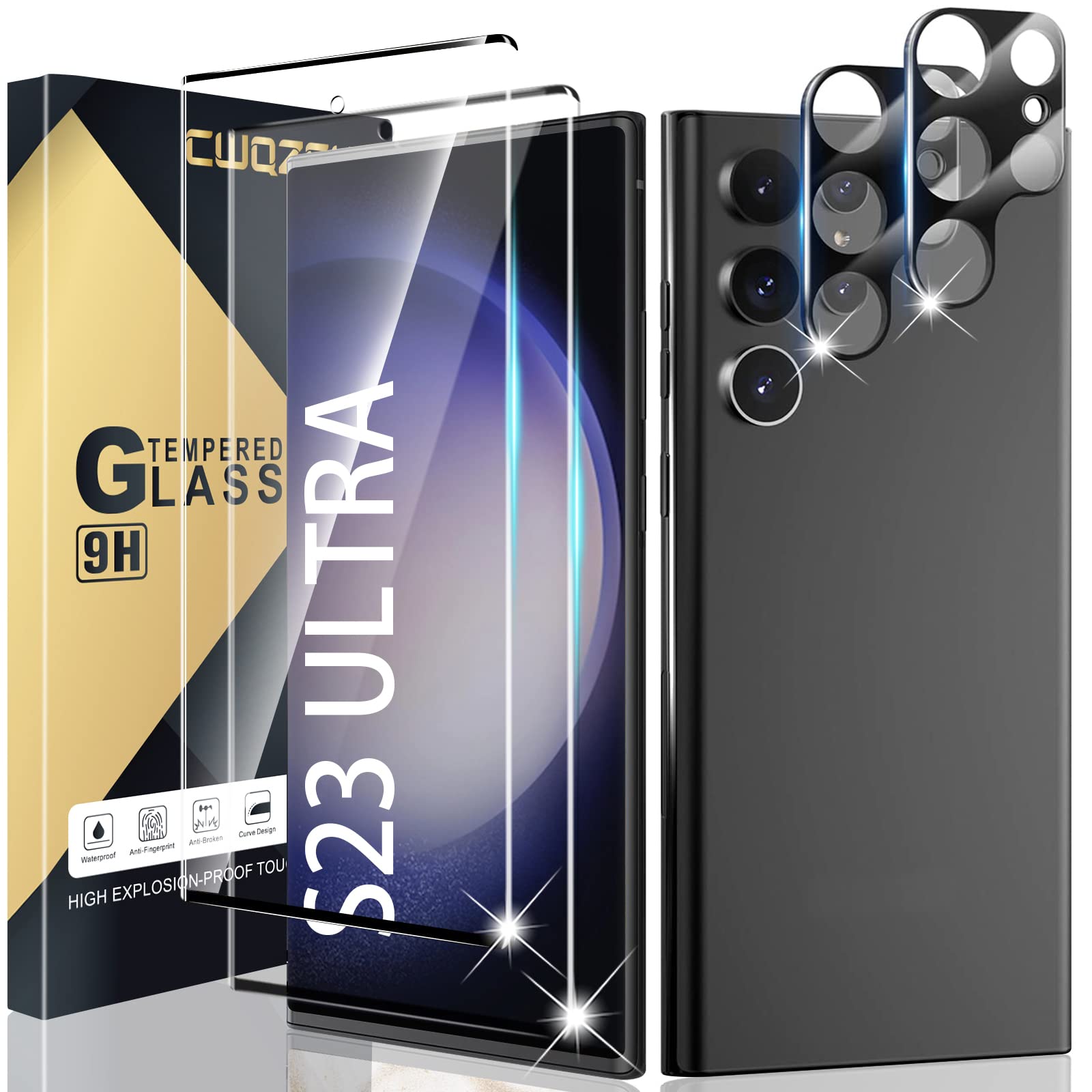 CWQZGUF Galaxy S23 Ultra Screen Protector [2+2 Pack] Camera Lens Protector, Fingerprint Unlock Support, HD Tempered Glass, Touch Sensitive, Anti Scratch, for Samsung S23 Ultra 5G Glass Screen Protector